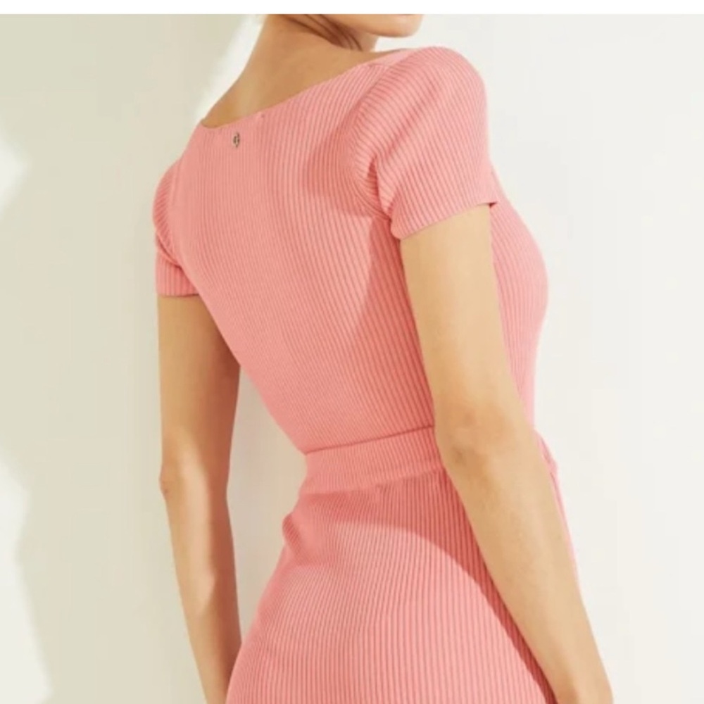 Guess Coral Ribbed Knit Skirt Sweater Set